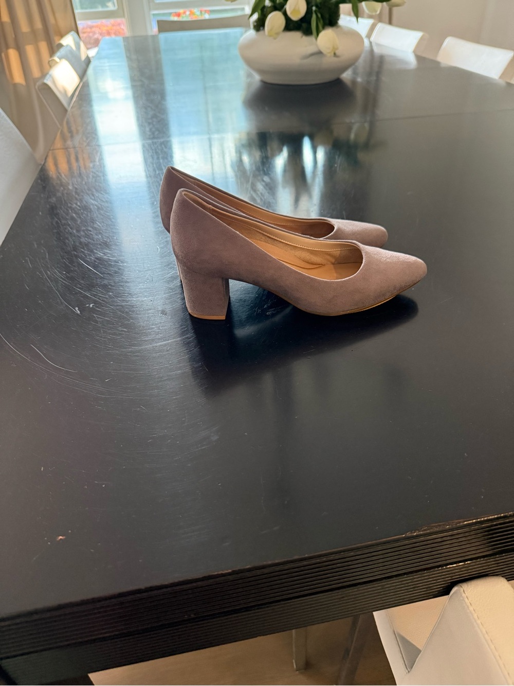 Women’s Pointed Block Heel Pumps in Taupe Suede